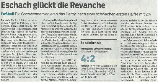 Bericht: FC Eschach gegen TSF Gschwend vom 12.05.2019